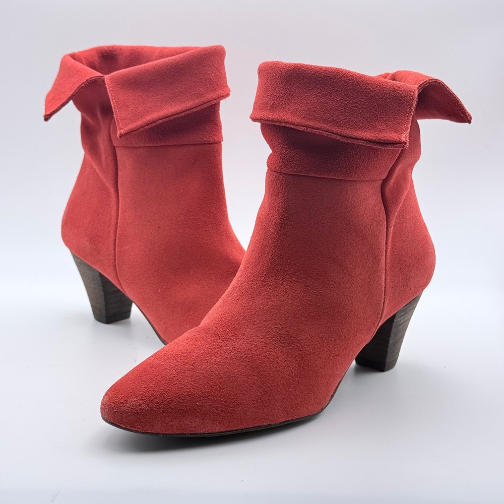 Free‎ People Suede Ankle Boots Women 36 Red Fold Over Cuff Pointed Toe Cone Heel
